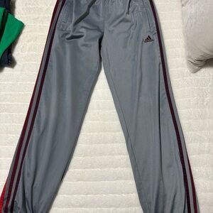 Adidas Kids Gray Joggers with Maroon Stripes